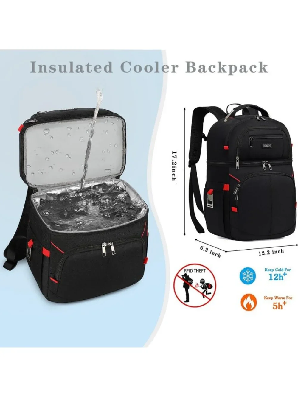 Insulated Cooler Backpack - Double Deck Leakproof, Perfect for Lunch & Travel